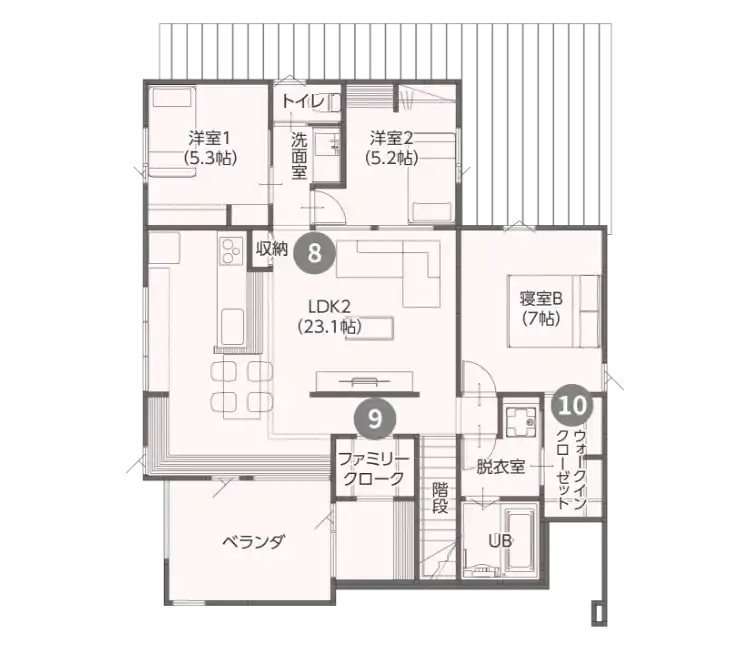 MIRAI 分離型二世帯住宅の2F間取り図