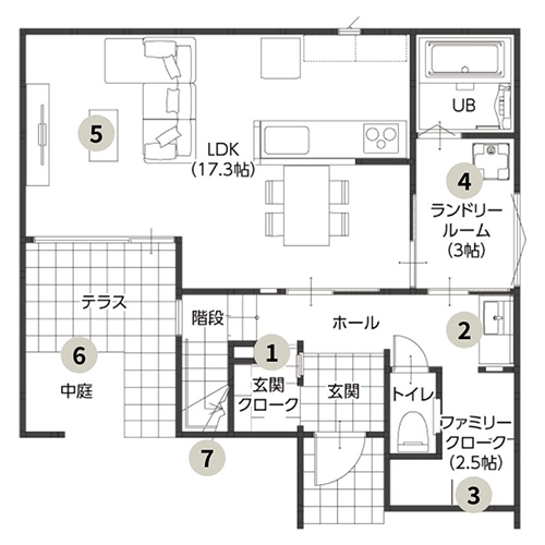 なかにわの家の1F間取り図