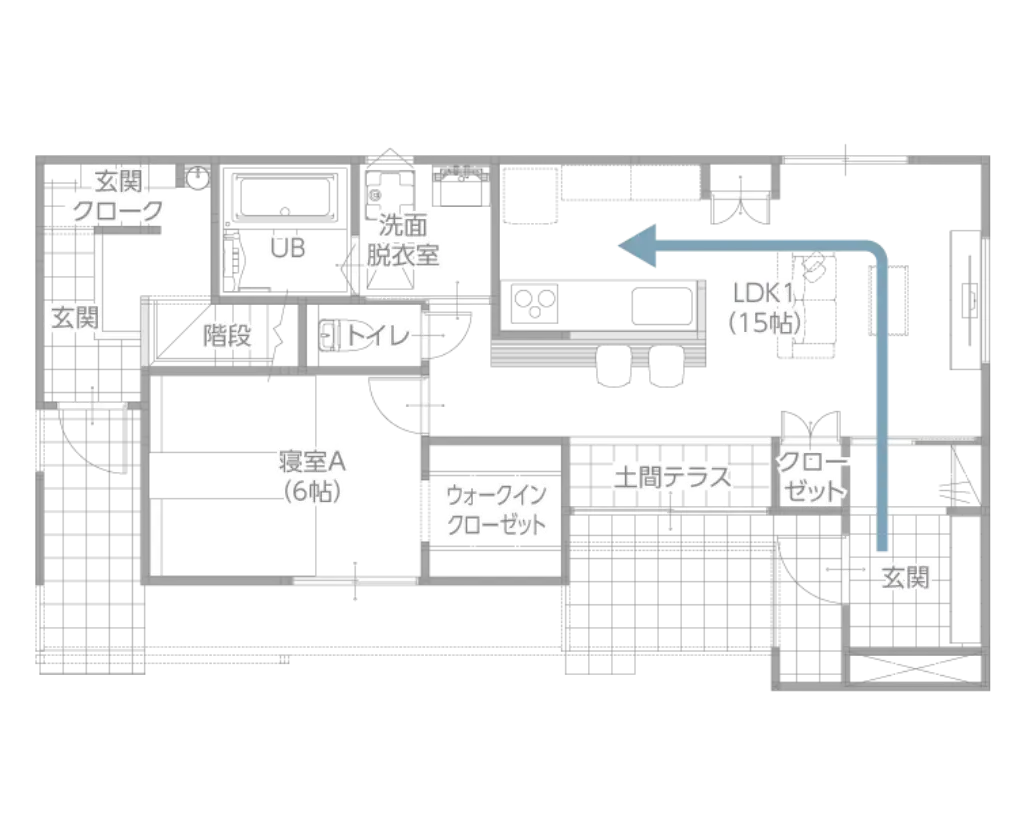 1F 買物動線 家事ラク動線を実現した間取り