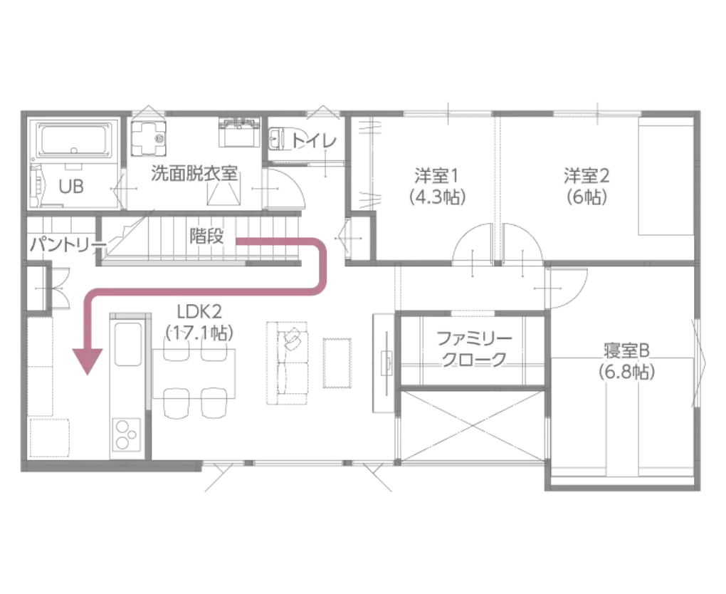 2F 買物動線 家事ラク動線を実現した間取り