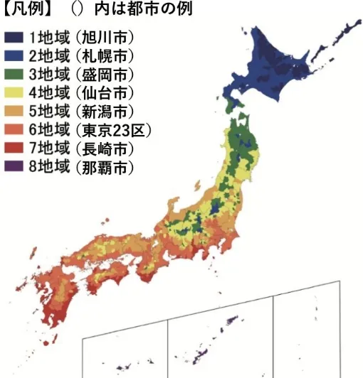 全国のUA値基準値を示した図