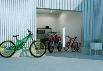 バイクや自転車の収納スペースとしても活躍するガレージ