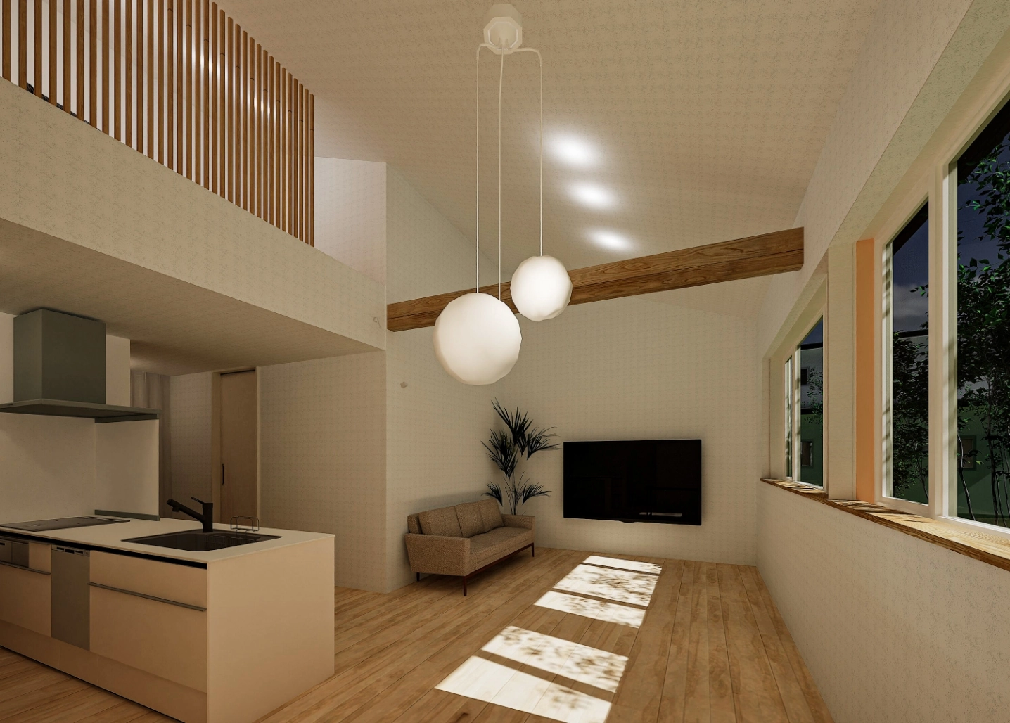 平屋 3LDK リビング 勾配天井